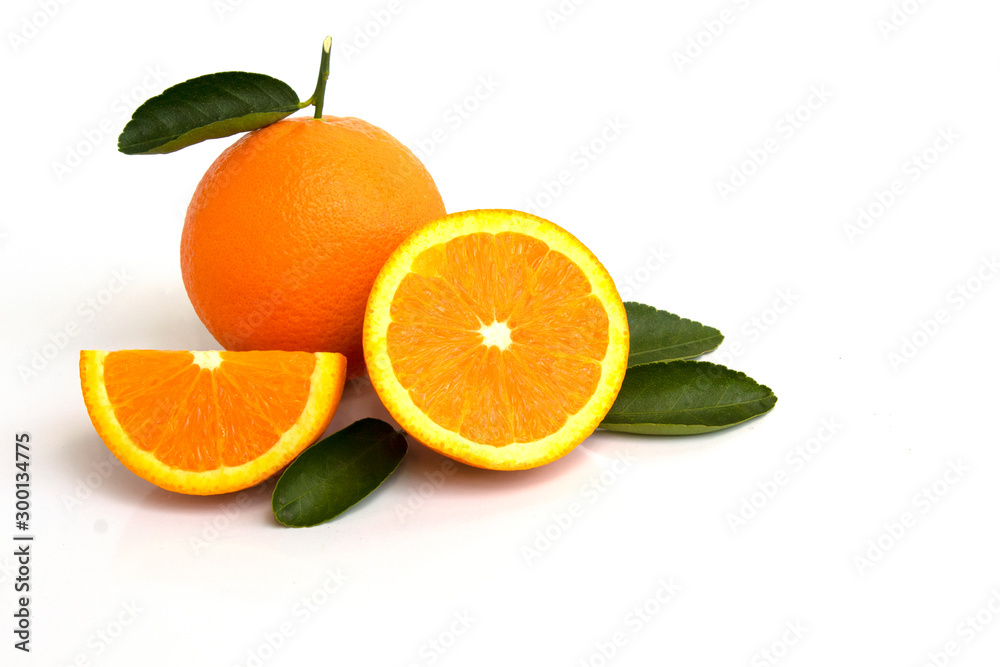 oranges with leaves isolated on white background oranges with leaves isolated on white background