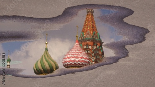 Reflection of St Basils Cathedral of Christ the Savior in Moscow