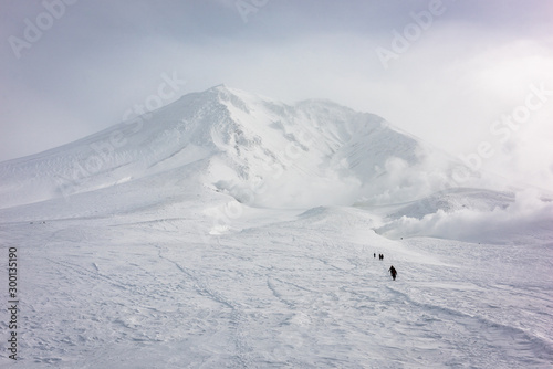 Mt. Asahi, Hokkaido, Japan volcanic peak in Daisetsuzan National Park in Snow
