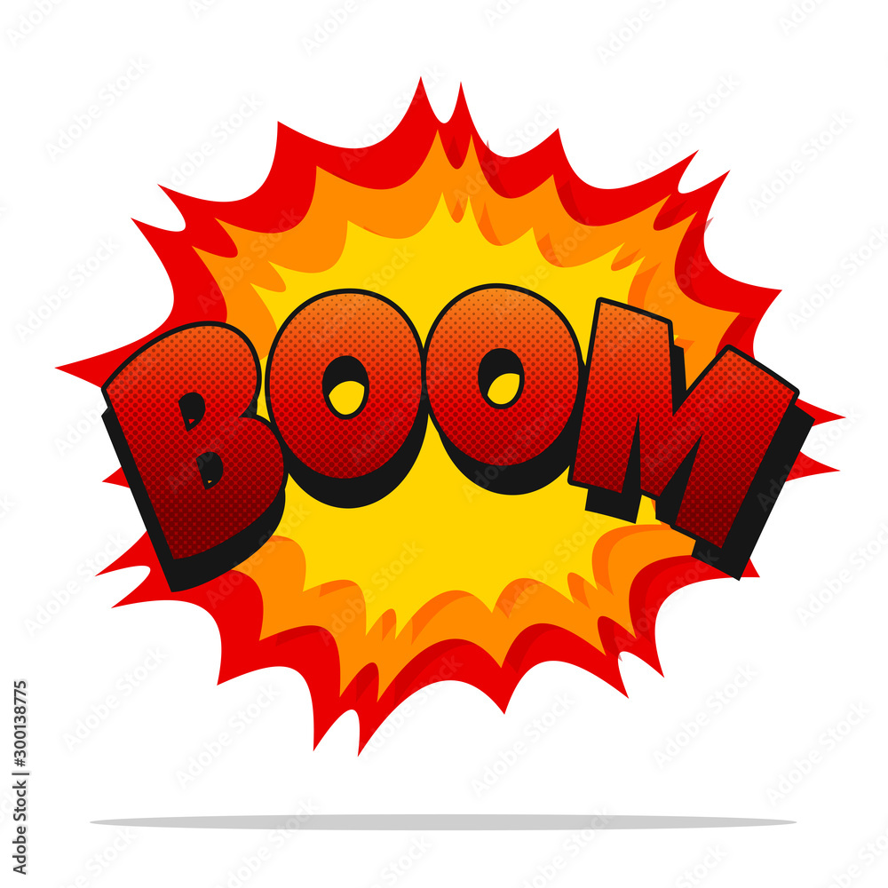 Comic Boom. Vector cartoon sound effect Noisy boom Isolated on white