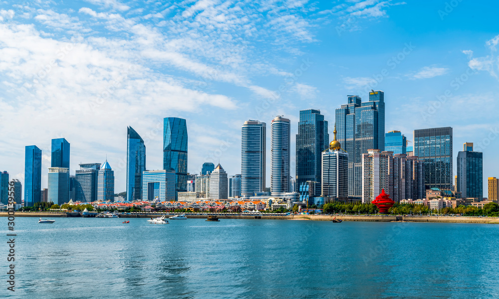 Naklejka premium Qingdao coastline architectural landscape and urban skyline..