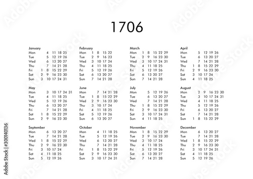 Calendar of year 1706