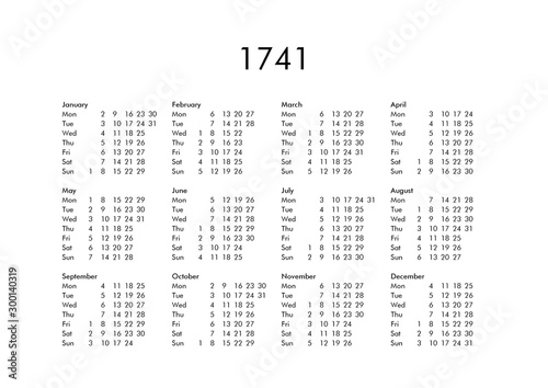 Calendar of year 1741