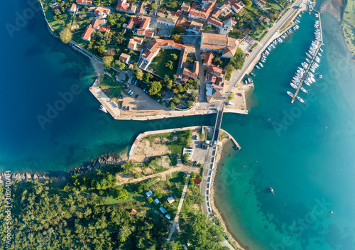 Aerial view of Osor ( Ossero ) is a small town and port on the Cres island in Croatia. It is lies at a narrow channel that separates islands Cres and Lošinj.  photo
