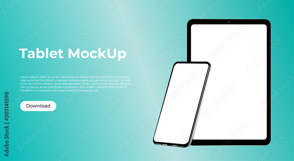 realistic smartphone and tablet template mockup for user experience presentation. Stylish concept design for websites, applications and landing pages.