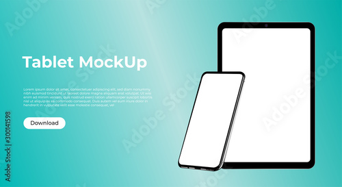 realistic smartphone and tablet template mockup for user experience presentation. Stylish concept design for websites, applications and landing pages. photo