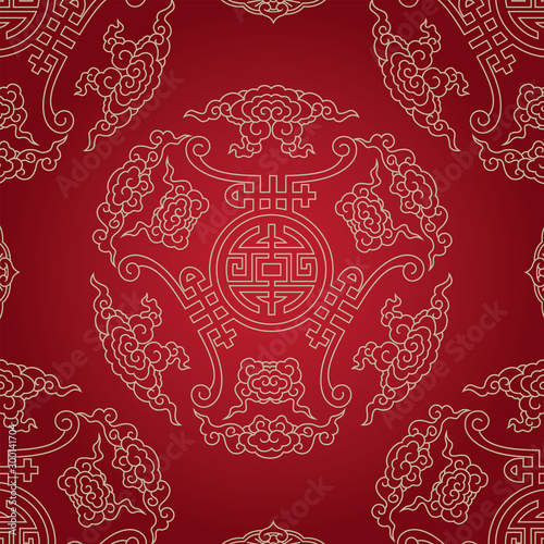 Chinese lucky pattern - Chinese longevity characters and clouds in form of circles