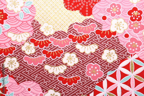 和紙の松と梅のテクスチャー＿赤とピンク
