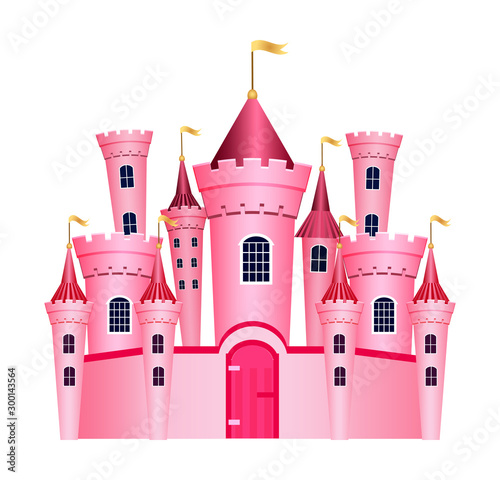 Cute princess castle isolated on white background. Vector illustration.