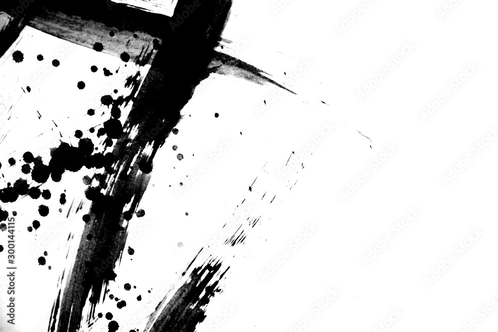 japan black ink style splatter stroke paint brush paint paper texture isolated on white background. - obrazy, fototapety, plakaty 