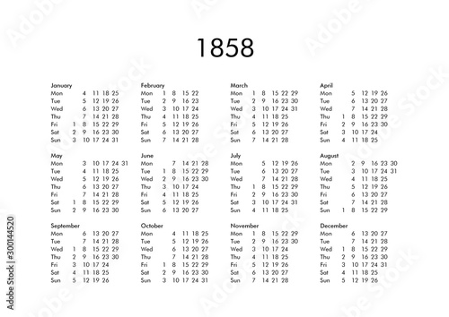 Calendar of year 1858