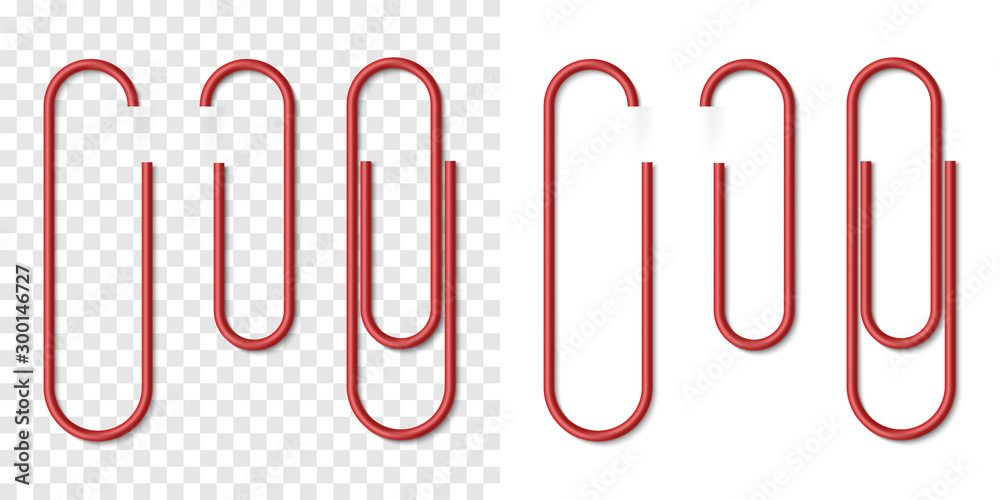 Vector set of red metallic realistic paper clip