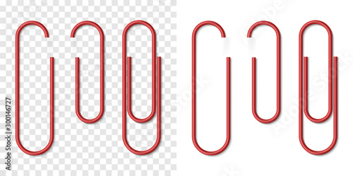 Vector set of red metallic realistic paper clip photo