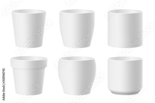 Vector set of realistic white flower pots