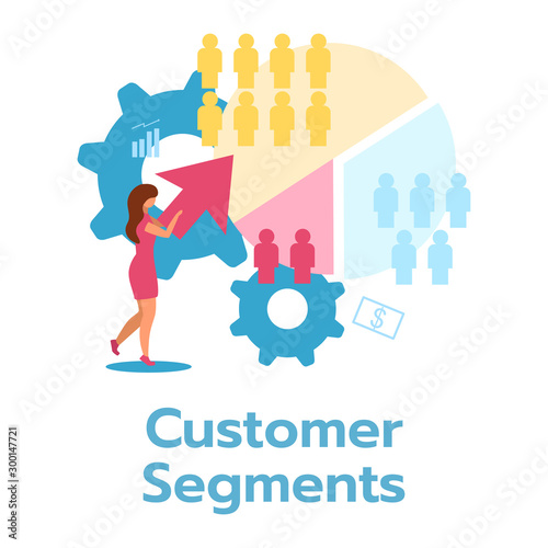 Customer segment flat vector illustration. Business model. Marketing target audience. Consumer segmentation. Market analysis. Company strategy. Isolated cartoon character on white background