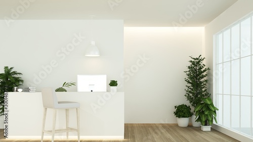 Reception counter interior 3D rendering in hotel - minimal style