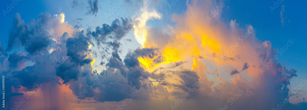 Twilight and sunset with colorful clouds. Colorful panorama of High resolution sky. - obrazy, fototapety, plakaty 