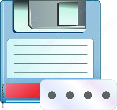  Floppy disk with password entry field. Vector icon.