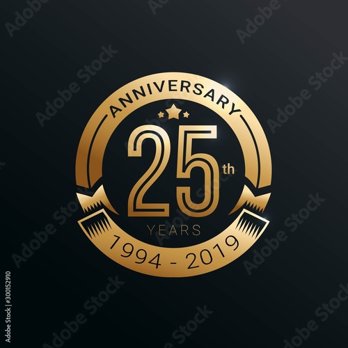 Anniversary golden badge 25 Years with gold style Vector Illustration photo