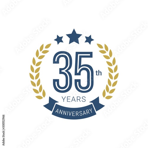 Anniversary golden badge 35 Years with gold style Vector Illustration