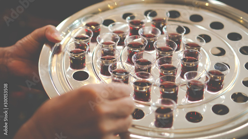 Tray for wine in a Holy communion.