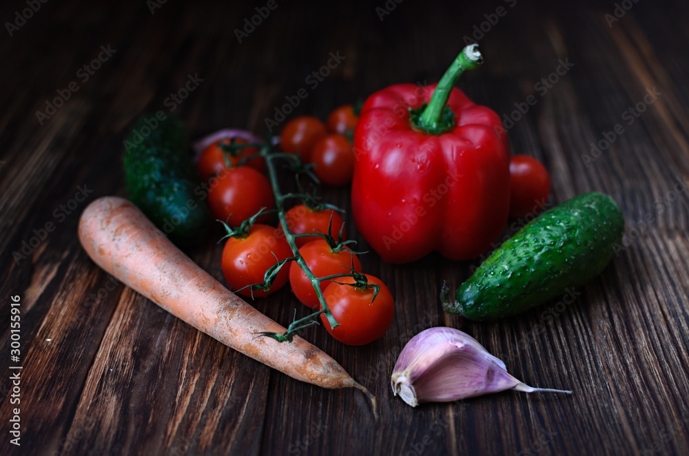 fresh vegetables lie on a wooden table, still life of vegetables in a rustic style, vegetarian food fresh vegetables lie on a wooden table, still life of vegetables in a rustic style, vegetarian food