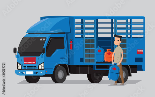 Liquefied petroleum gas cylinders delivery lorry and deliveryman in Hong Kong