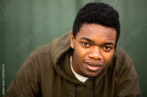Close up handsome young african american man staring