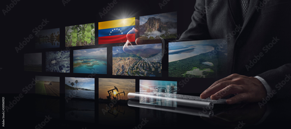 Businessman working on screen with Venezuela Businessman working on screen with Venezuela