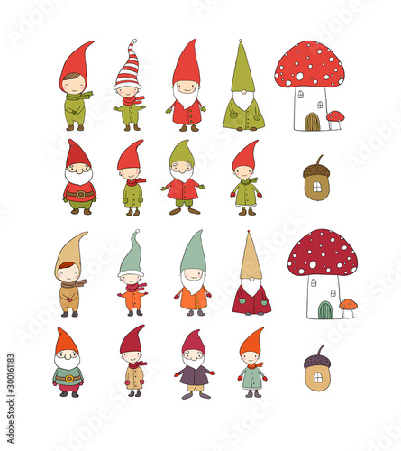  ute cartoon gnomes. New Year s set. Christmas elves. Vector