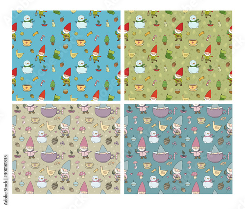  ute cartoon gnomes. New Year's set. Christmas elves. Vector