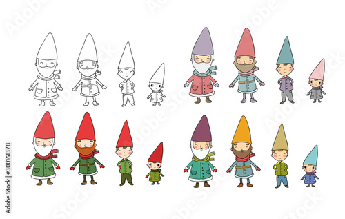  ute cartoon gnomes. New Year s set. Christmas elves. Vector