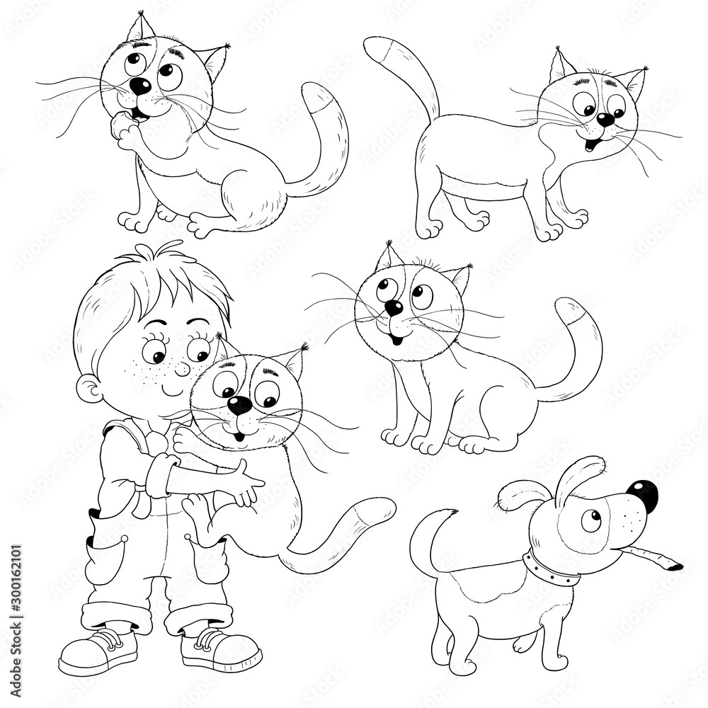 Cute little boy's day. Schedule. Coloring book. Coloring page. Illustration for children. Cute and funny cartoon characters isolated on white Cute little boy's day. Schedule. Coloring book. Coloring page. Illustration for children. Cute and funny cartoon characters isolated on white
