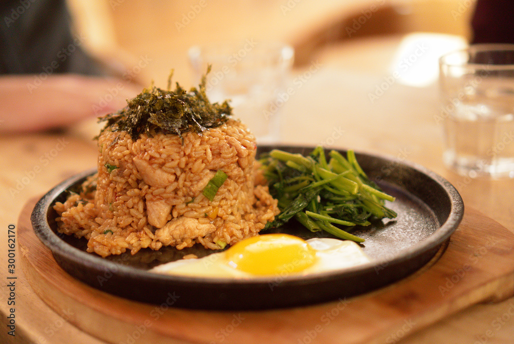 Roasted rice with chicken, egg and vegetables Roasted rice with chicken, egg and vegetables