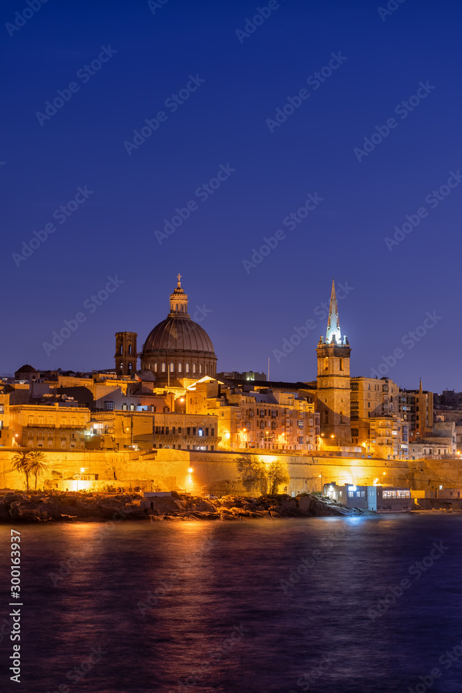 Old City of Valletta in Malta at Night