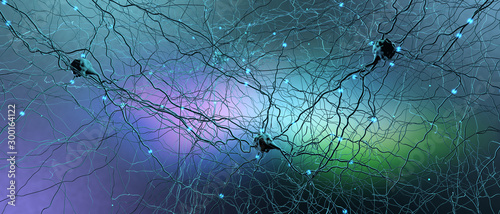 Valokuva Signal transmitting neuron or nerve cell- 3d illustration