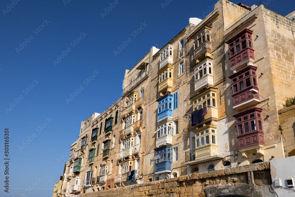 Traditional Houses With Balconies In Valletta City
