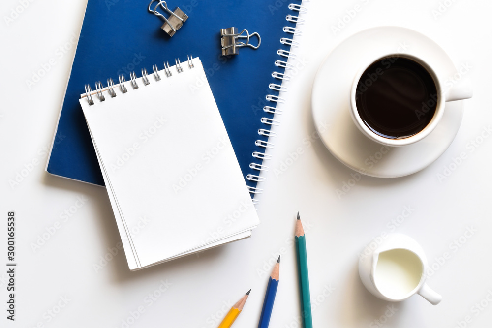 Top view of a desk in office with copy space, Concept new ideas business notes. Top view of a desk in office with copy space, Concept new ideas business notes.