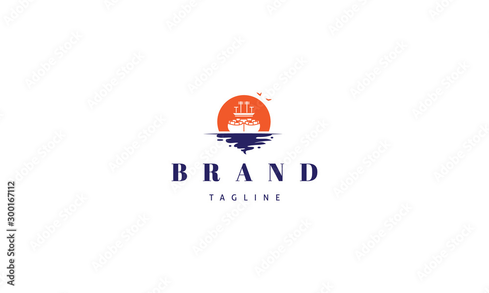 Vector logo on which an abstract image of a cargo ship on a sunset background. Vector logo on which an abstract image of a cargo ship on a sunset background.