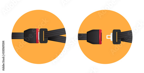 fasten your seat belt safe trip safety first concept locked and unlocked automobile seat belts sign horizontal flat vector illustration