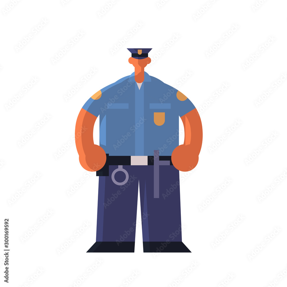 male police officer standing pose policeman in uniform security authority justice law service concept flat full length white background vector illustration male police officer standing pose policeman in uniform security authority justice law service concept flat full length white background vector illustration