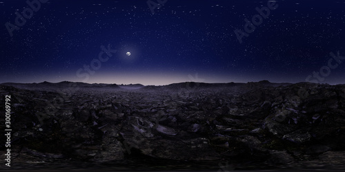 Colorful 360 degree panoramic landscape: starry night/milky way galaxy.  (Plane backplate, 3D rendering computer digitally generated illustration.)
