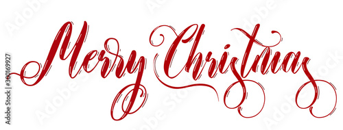 Merry Christmas red lettering on white background. Vector illustration.