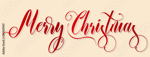 Merry Christmas red lettering on beige background. Vector illustration.