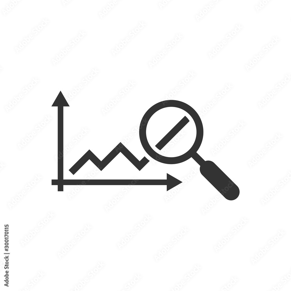 Market trend icon in flat style. Growth arrow with magnifier vector illustration on white isolated background. Increase business concept. Market trend icon in flat style. Growth arrow with magnifier vector illustration on white isolated background. Increase business concept.