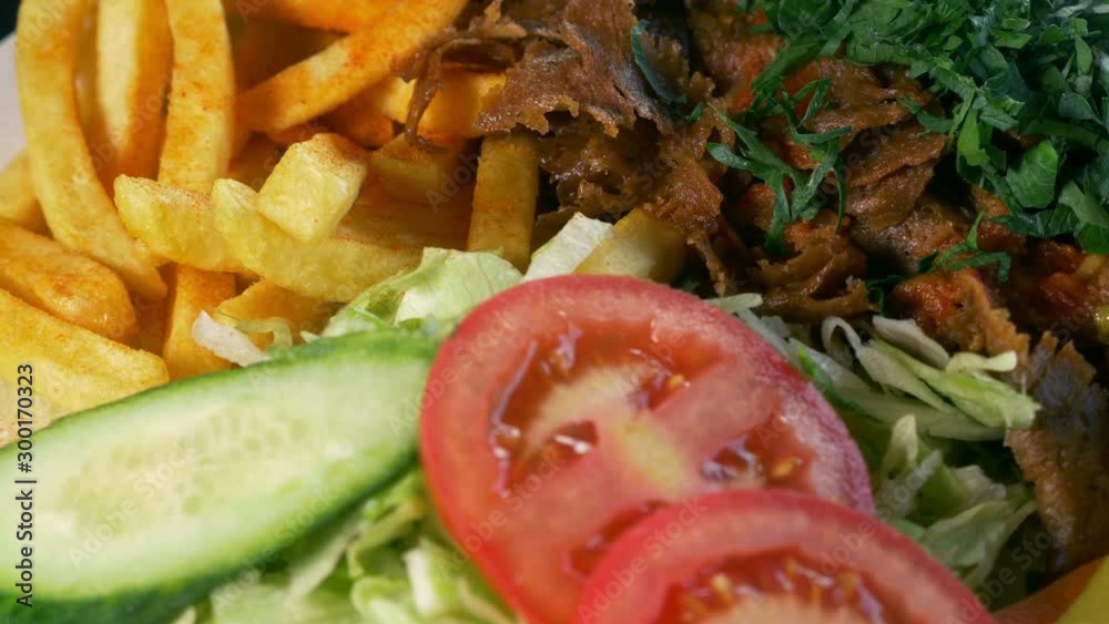 Doner kebab meat with pommes frites