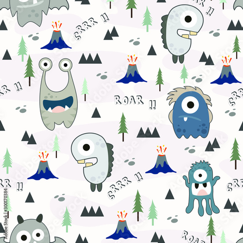 Seamless pattern cool Monster. Cartoon Monster Background, Vector Illustration