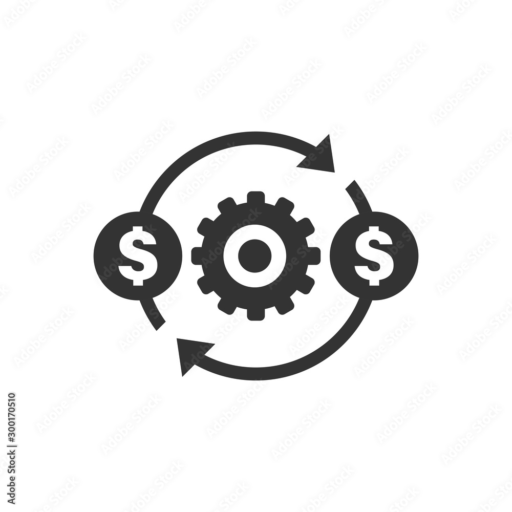 Money optimization icon in flat style. Gear effective vector illustration on white isolated background. Finance process business concept. Money optimization icon in flat style. Gear effective vector illustration on white isolated background. Finance process business concept.