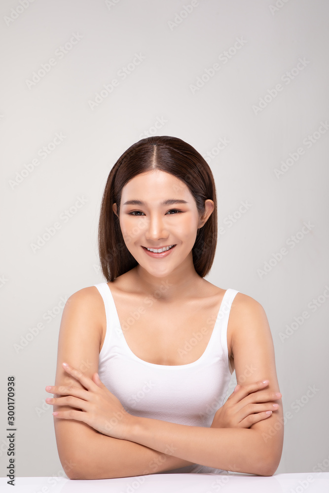 Beautiful Asian woman looking at camera smile with clean and fresh skin Happiness and cheerful with positive emotional,isolated on white background,Beauty and Cosmetics Concept Beautiful Asian woman looking at camera smile with clean and fresh skin Happiness and cheerful with positive emotional,isolated on white background,Beauty and Cosmetics Concept