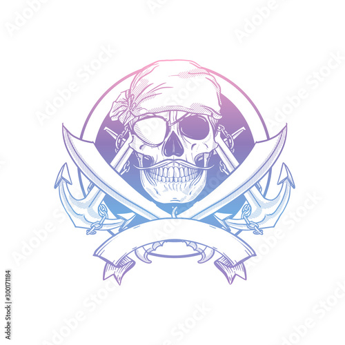 Hand drawn sketch pirate skull
